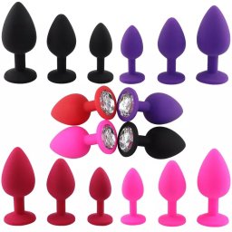 Silikonski analni butt plug sa kristalom - set (S,M,L veličina) PINK