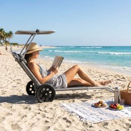 Sklopiva ležaljka za plažu sa točkovima i tendom – Grey MultiGarden