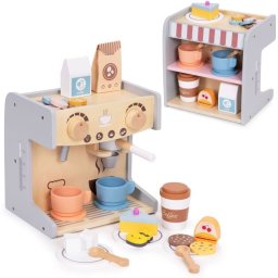 Drveni dečiji aparat za kafu 2 u 1 sa barista setom, 26 dodataka – EcoToys
