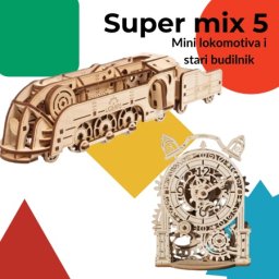 Ugears 3D puzzle super mix 5 (Lokomotiva i budilnik) ( 8296)