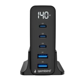 Gembird TA-UC-2A3C-PD140-01-BK 5-port 140 W GaN USB fast charger, black