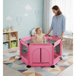 Prenosiva zaštitna ograda za decu – šestougaoni model 615 - roze