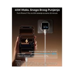 Anker Nano 45W putni zidni punjač sa ekranom, USB-C port, beli