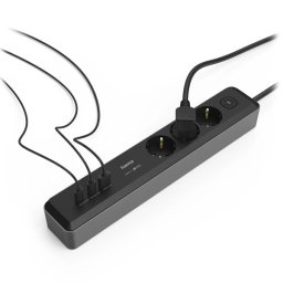 Produžni kabl 3 utičnice, 2xUSB-C/1xUSB-A 100W, PD prekidac, 1.4m, crn