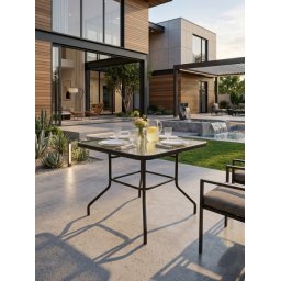 Alberg Baštenski sto 80 × 80 × 71 cm kaljeno staklo sa teksturom - metalna konstrukcija ( KLK0529 )