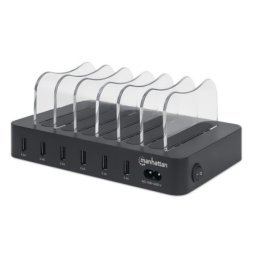 Manhattan 102254 5V/2.4V/50W/držač za telefon Crni USB punjač 6-port