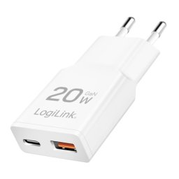 Logilink punjač 2 porta, 1 x USB type c, 1 x USB A, 20W, GaN, slim, bela ( 6470 )
