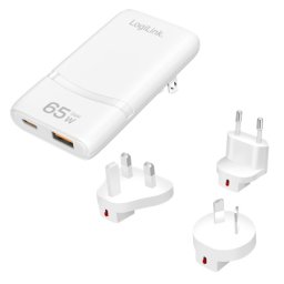 Logilink putni punjač sa dva USB GaN porta, tri adaptera EU / UK / AU, 65 W, slim ( 6472 )