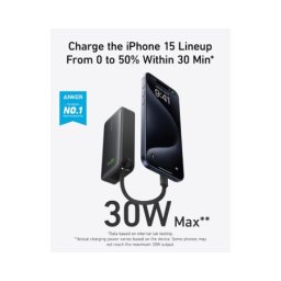 Anker Nano 10000mAh, 30W, sa ugrađenim USB-C kablom, Power Bank crni