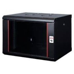Lande Nazidni ormar 6U dim.600x600mm, staklena vrata,crni,100kg FP ( Ln-wb-06u6060-bl-f )