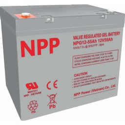 NPP NPG12V-55Ah, GEL BATTERY, C20=55AH, T14, 230*138*208*212, 15KG, Light grey