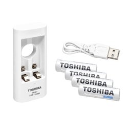 Toshiba USB punjač za Ni-MH akumu. AA, AAA + 4 punjiva akum. AA 2000mAh ( TNHC-6GME4 )
