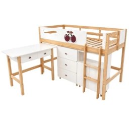 Kinder home Dečiji kombinovani krevet cherry sa radnim stolom, komodom, garderoberom i ramom za dušek ( SRK-57 )