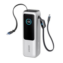ANKER 25000mAh, 165W, sa ugrađenim USB-C kablom na izvlačenje, Power Bank za laptop srebrni