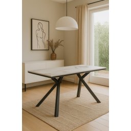 Trpezarijski sto Base Bela Keramicka ploca/ Crne metalne noge 1600x895x755mm ( 770-103 )
