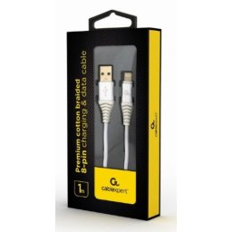 Kabl USB iPhone Gembird CC-USB2B-AMLM-1M-BW2, lightning 8-pin charging and data cable, 1m, silver/white