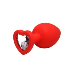 Srednji crveni silikonski analni dildo srce sa dijamantom Size M