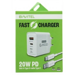 Bavitel punjač 20W PD Usb A+ Type C +kabl Usb A/ Type C bela ( 92012 )