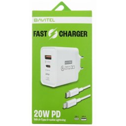 Bavitel punjač 20W PD Usb A+ Type C +kabl Type C/ Lightning bela ( 92013 )