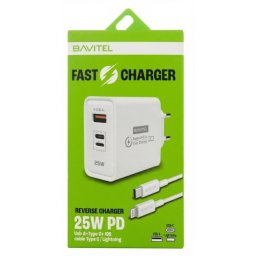 Bavitel punjač 25W Usb A+ Type C + Lightning port + kabl Type C/Lightning bela ( 92017 )