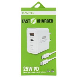 Bavitel punjač 25W Usb A+ Type C + kabl Type C/ Lightning bela ( 92018 )