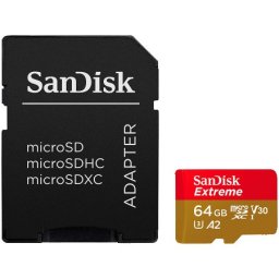 Sandisk extreme microsdxc 64gb + sd adapter a2 c10 v30 uhs-I u3 ( sdsqxah-064g-gn6ma )