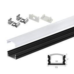 Set aluminijumski profil za LED trake 2m 17.5x7 mm crni