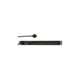 SCHRACK 19''NAP.PANEL 7XSCHUKO+ON/OFF+PNZ,1HU,ALU,KABL 2M,CRNI