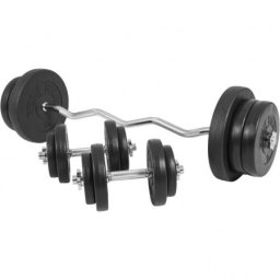 Gorilla Sports SZ-kriva šipka i plastični tegovi set od 70 kg sa osiguračima ( 100081-00006-0046 )