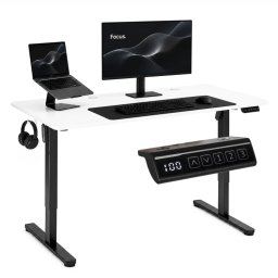 Električni radni sto 140 × 60 cm sa podesivom visinom 72–118 cm, bela radna ploča – ModernHome