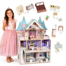Drvena četvorospratna kućica za lutke Bella Castle, sa 15 komada nameštaja – ECOTOYS