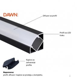 DAWN LED PROFIL LL-ALP007-R KOMPLET CRNI