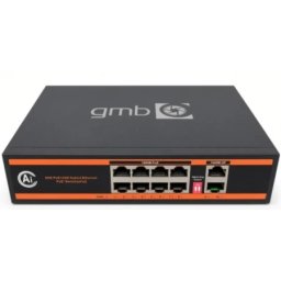 Gembird GMB POE GS1010P Switch,IEEE802.3af/at, 8 PoE 100/1000M, 2 UP-Link 100/1000M, 52V 120W, Support watch