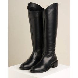 Kožne ženske duboke čizme na blok petu F26060014.01.73 crne