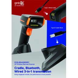 Bežični barkod skener sa postoljem Gembird POS-BS4208SRC, 2000 mAh