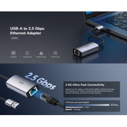 USB 3.0 ethernet adapter Cudy UE25A Fast Ethernet LAN adapter za Ethernet od 2.5 Gbps , 10/100/1000/2500 Mbps