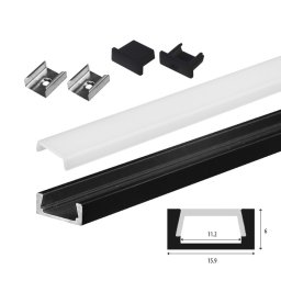 Set aluminijumski profil za LED trake 1m 15x6 mm crni