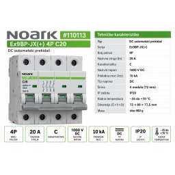DC Miniature Circuit Breaker 10 kA, characteristic C, 20 A Ex9BP-JX(+) 4P C20