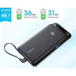Anker Zolo 20000mAh, 22.5W, sa ugrađenim USB-C kablom, Power Bank crni