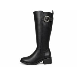 LX622628BLK - ŽENSKE DUBOKE ČIZME SA DEBELOM ŠTIKLOM I ELEGANTNOM KOPČOM