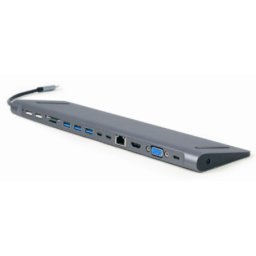 Gembird A-CM-COMBO9-01 USB Type-C 9-in-1 multi-port adapter USB hub+HDMI+VGA+PD+card reader+LAN+3.5m
