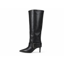 LX562638BLK-PU - ŽENSKE DUBOKE ČIZME SA ŠTIKLOM I ELEGANTNIM METALNIM DETALJEM