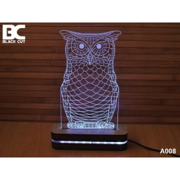 Black Cut 3D Lampa sa 9 različitih boja i daljinskim upravljačem - Sova ( A008 )