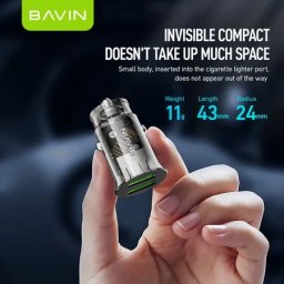 Bavin auto punjač 2.4A dual 2xUSB-A + kabl type-A na type-C crna ( 90023 )