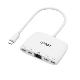 Hub usb type-c sa 4 porta (3x usb type-c 480mbps + usb type-c 5v) + ethernet rj45 100mbps 18cm (otn-uc553) onten ( HUB113 )
