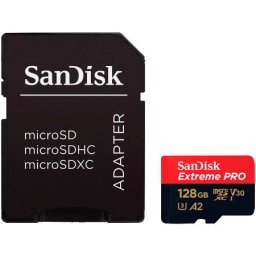 Sandisk extreme pro microsdxc 128gb + sd adapter a2 c10 v30 uhs-I u3 ( sdsqxcd-128g-gn6ma )