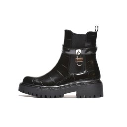 LH352569C.BLK - Ženske crne poluduboke čizme sa croco efektom i katancem