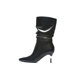 LH562563BLK-PU - Elegantne crne čizme sa naborima i tankom metalnom potpeticom