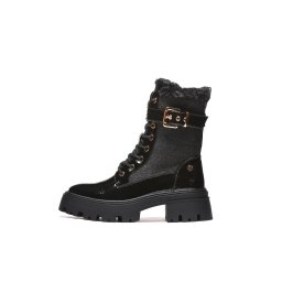 LH602504BLK - Ženske čizme od laka i premium vune sa pertlama i kaišem