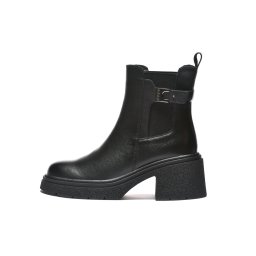 LH81A2503BLK - Ženske kožne čizme na masivnom đonu i elastičnim detaljem
